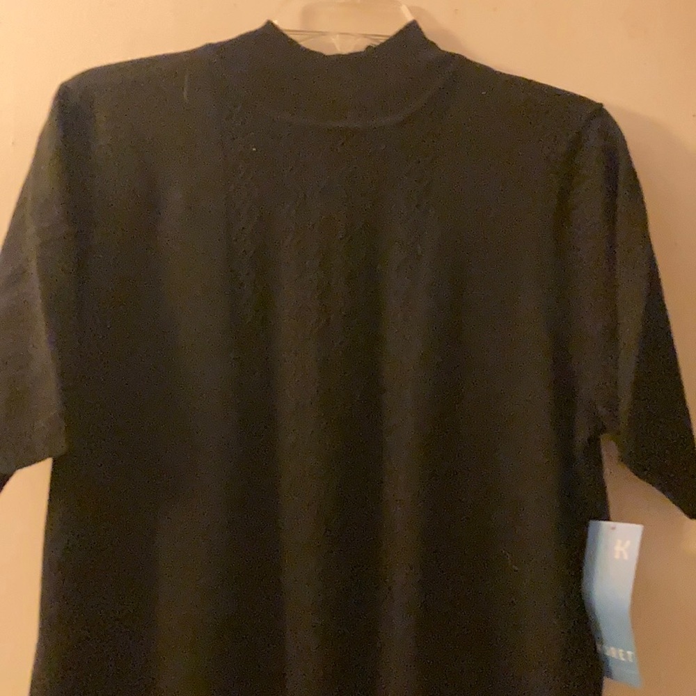 NWT Koret Knit, Mock Neck, Short Sleeve, Black Knit Top,